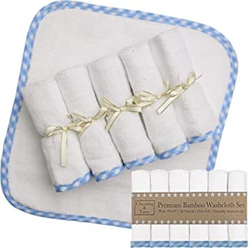 Channing & Yates - Premium Baby Washcloths - (6-Pack) Viscose Made from Bamboo Organic Baby Wash Cloths - Thick & Soft - Great for Eczema - Adult Face Washcloths (Blue on White)