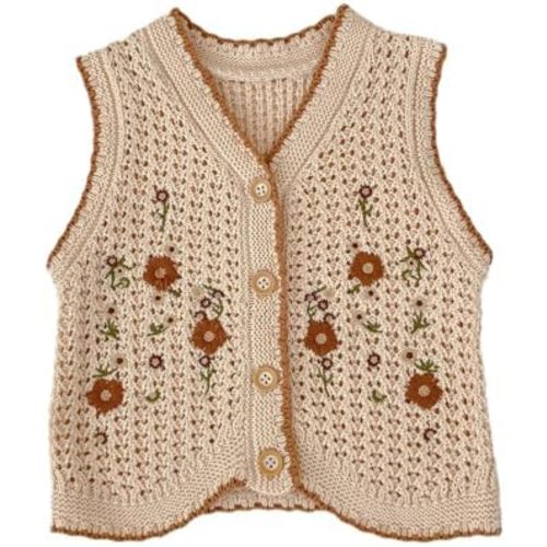 HOOLCHEAN Baby Girls Embroidered Cotton Vintage Sweater Vest Knitted Cardigan