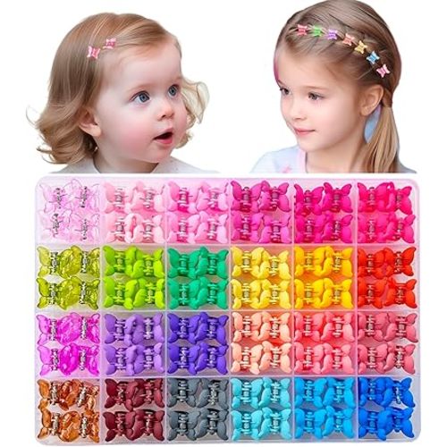 96pcs Baby Girl Hair Clips 24 Multicolors Colors Mini Hair Claw Clips Small Tiny Butterfly Claw Clips Baby Hair Accessories for Toddler