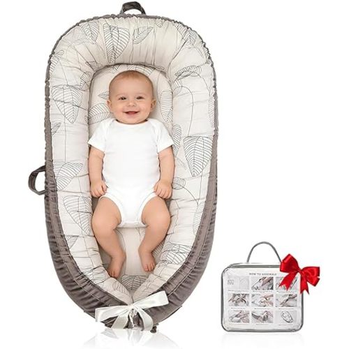 Organic Cotton Baby Lounger – Reversible, Portable, Soft & Breathable with Washable Cover | Perfect for Awake-Time Use Only - Little Leaves