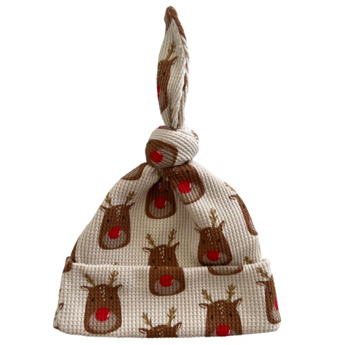 Organic Waffle Knot Beanie, Reindeer