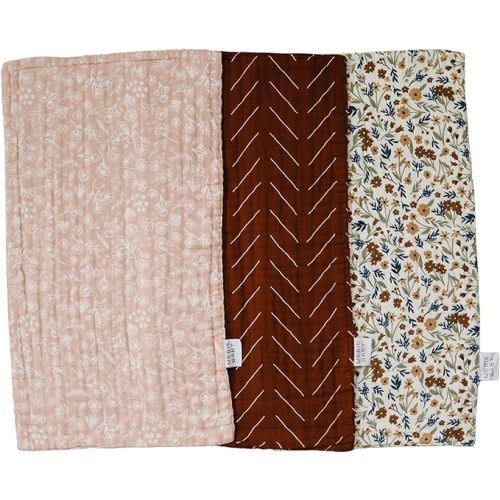 Mebie Baby Burp Cloths, Floral Print 3-Pack, Muslin Burp Cloth Set for Spit Up, Drool, and More, Boho Burp Cloths for Baby Boy and Girl, Baby Must Haves for Registry Lists and Gifts for Newborns