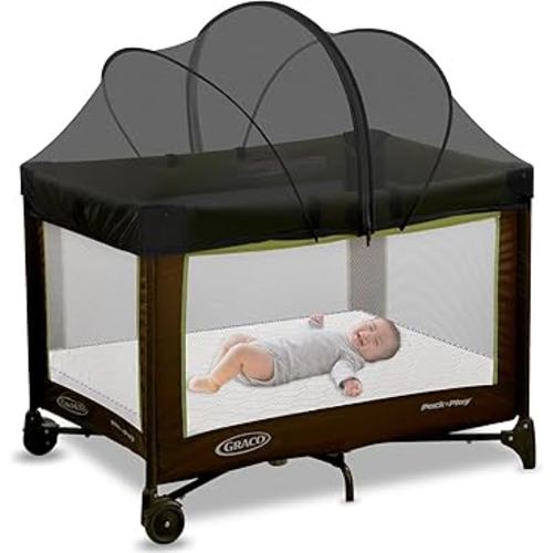 Pack N Play Tent Cover - Bassinet Cover for Pack N Play/Travel Crib/Mini Crib/Playpen, Bassinet Mosquito Net Cover with Two-Way Zippers (Black-Large)