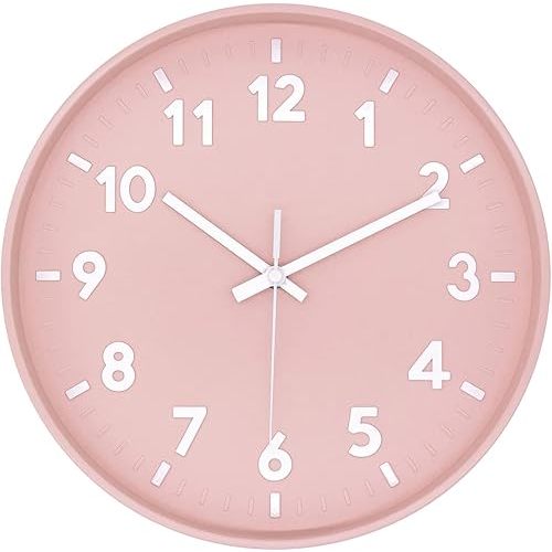 JENLYSTIME 12 Inch 3D Number Modern Wall Clock,Round Bright Colorful Dial,Non Ticking Silent Quartz Battery Operated Wall Clocks,Easy to Read Simple Style Decor Clock for Bedroom,LivingRoom(Pink)
