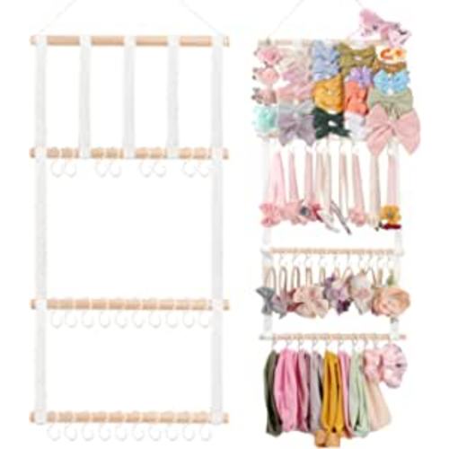 POVETIRE Headband Holder Hair Bows Organizer for Girls, Baby Headbands Hair Accessories Organizer Storage Wall Hanging Decor for Toddler Girls Room - 1-White