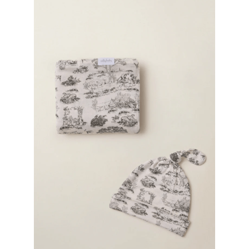 Charcoal Toile Swaddle + Hat Set