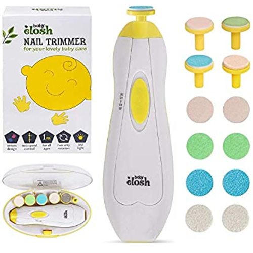 Baby Nail Trimmer File Electric - [Upgraded] Safe Nail Clippers with 12 Units Gift for Newborn Toddler Kids or Women Toes and Fingernails, Care, Polish and Trim, AA Battery Operated (Not Include) - Yellow