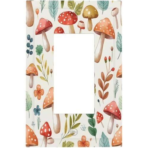 Outlet Covers Boho Cute Mushroom Colorful Plant 1 Gang Wall Plate Single Rocker Light Switch Cover Decorative GFCI Receptacle Cover Electrical Switchplate for Nursery Bathroom Bedroom Decor