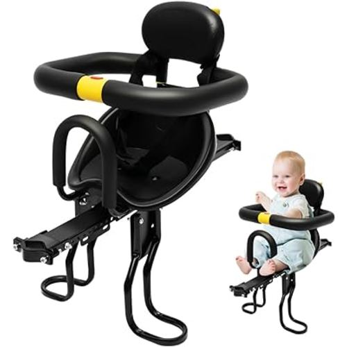 Kids Bike Seat, Aluminum Alloy Child Bike Seat for Adult Bike, Retractable Foldable Front Mounted Child Bike Seat with Foot Pedal Suitable for Hybrid Cruiser Bicycles and City Bicycles