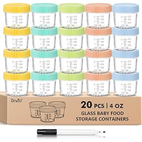 20 Pack Glass Baby Food Storage Containers 4 Oz Baby Food Jars with Lids Baby Food Maker Microwave Dishwasher Freezer Safe 100% Leak-Proof BPA Free
