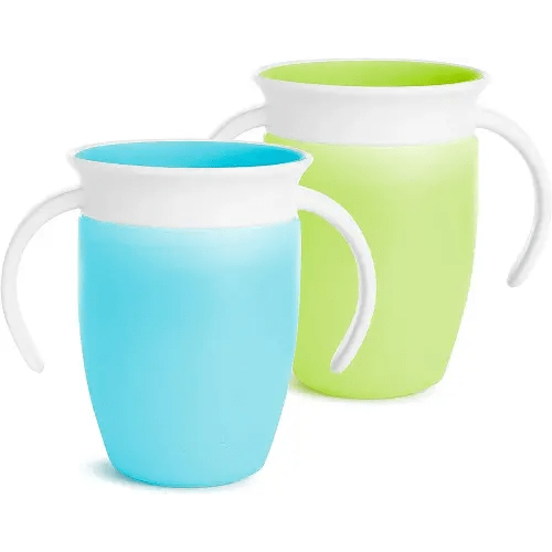 Munchkin® Miracle® 360 Trainer Sippy Cup with Handles, Spill Proof, 7 Ounce, 2 Pack, Green/Blue