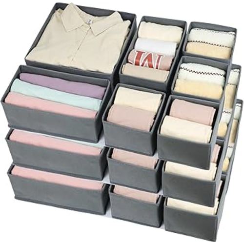 16 Pack Drawer Organizer Clothes, Foldable Fabric Dresser Organizer Closet Organizers and Storage Box for Underwear,Folded Clothes,Baby Clothing,Socks,Bra,Towels,Ties(Gray)