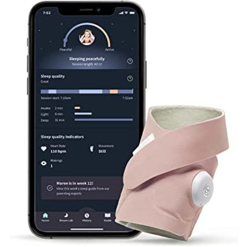 Owlet Dream Sock - Smart Baby Monitor with Heart Rate and Average Oxygen O2 as Sleep Quality Indicators - Dusty Rose