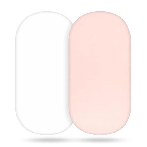 TILLYOU Baby Bassinet Sheets for Girls Boys, Fit for Hourglass Oval Rectangle Bassinet Mattress Sheets, 33”X16”, 2 Pack Pink & White