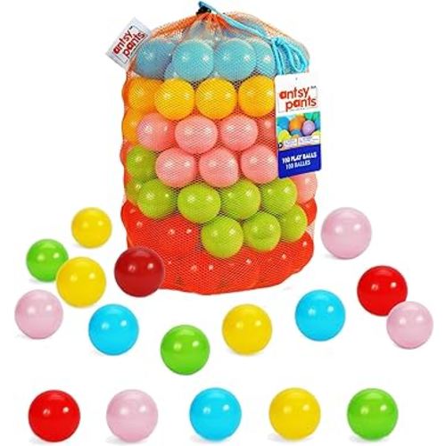 Antsy Pants Flybar 100 Ball Pit Balls, Ball Pit for Toddlers 1-3, Non-Toxic Materials, Lightweight, 5 Colors, Reusable Storage Bag, Plastic Balls for Ball Pit, Sensory Toys for Toddlers