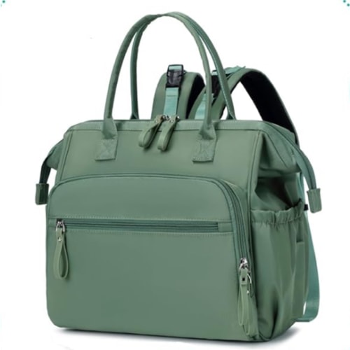 Convertible Diaper Bag Tote, Wide Open Top 14 Pockets Stylish Baby Diaper Bag with Stroller Buckle, Water-resistant (Green, Large)