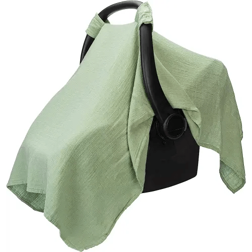 Comfy Cubs Baby Car Seat Cover - Soft, Breathable and Lightweight, 70% Rayon & 30% Muslin Cotton - Infant Car Seat Cover for Sun, Bug & Comfort Protection with Large Size Car Seat Canopy, Sage