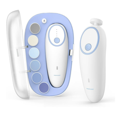 Momcozy Baby Nail File Electric, Gentle Baby Nail Trimmer Electric, Baby Nail Clipper with Night Light, 7 Grinding Head Replacement Pads, Blue