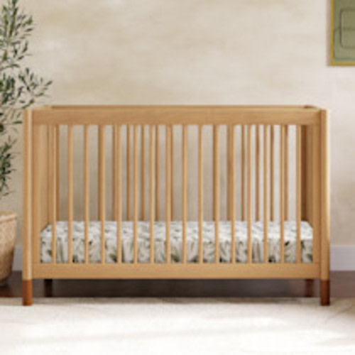 babyletto Gelato 4-in-1 Convertible Crib with Toddler Bed Conversion Kit - Honey With Vegan Tan Leather Feet