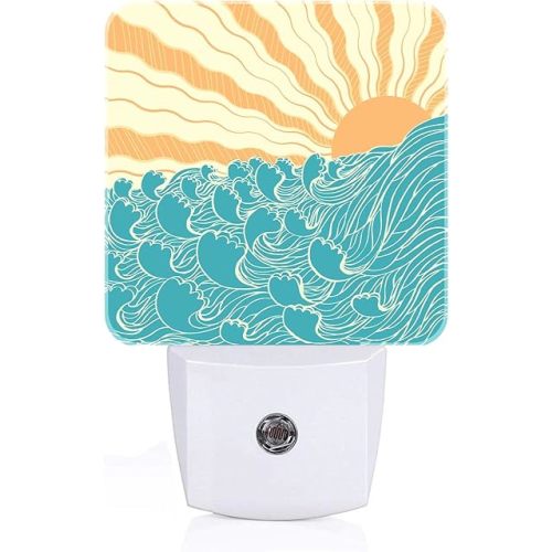 Boho Sea Waves Night Light,Plug-in Nightlights Auto Sensor Night Lamp Dusk-to-Dawn Lamp Home Decor for Nursery Children Girls Boys