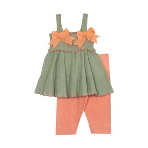 Belk- Baby Girls Sleeveless Gauze Smocked Top and Printed Leggings Set