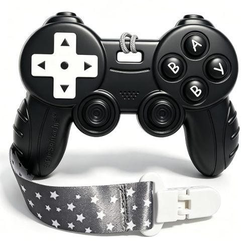 Cool Remote Game Control Teething Toy for Babies 0-6 6-12 Months,Game Controller Teether for Gamer Parents,Baby's First Valentines Day Gifts,Silicone Remote Chew Toys(Black