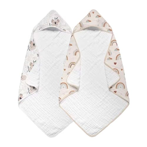 CoolaPeach Hooded Baby Towels for Newborn,32x32 Inches,Baby Bath Towels,2-Pack,Hooded Towels for Baby,Infant,Toddler and Kids(Koala)