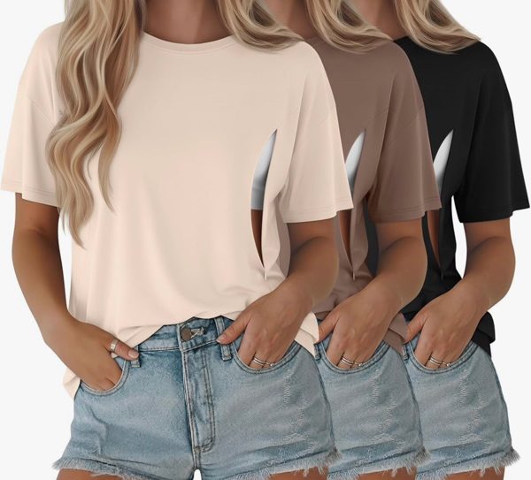 Riyiper 3 Pack Women's Nursing Shirt Breastfeeding Maternity Short Sleeve Tops with Hidden Zippers Crewneck Loose Fit T-Shirt