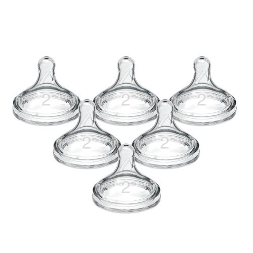 Dr. Brown's Natural Flow Level 2 Wide-Neck Baby Bottle Silicone Nipple, Medium Flow, 3m+, 100% Silicone Bottle Nipple, count 6 (Pack of 1)