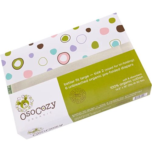 OsoCozy Organic Cotton Prefold Cloth Diapers (6pk) - Super-Soft, Thick, Absorbent, Durable and Ecologically Friendlier.