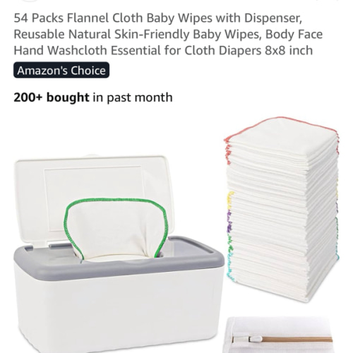 54 Packs Flannel Cloth Baby Wipes with Dispenser, Reusable Natural Skin-Friendly Baby Wipes, Body Face Hand Washcloth Essential for Cloth Diapers 8x8 inch