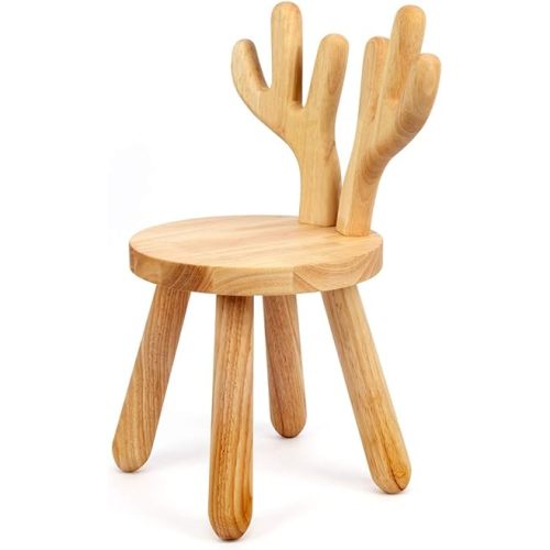 Wooden Toddler Chair, Naturally Finished Solid Hardwood,Kids Stool Chair, Handmade, for Playroom, Nursery, Preschool, Bedroom, Kindergarten Eating, Reading, Playing, Boys Girls Age 2+ (1, Deer Horn) - 10D x 10W x 18.5H in