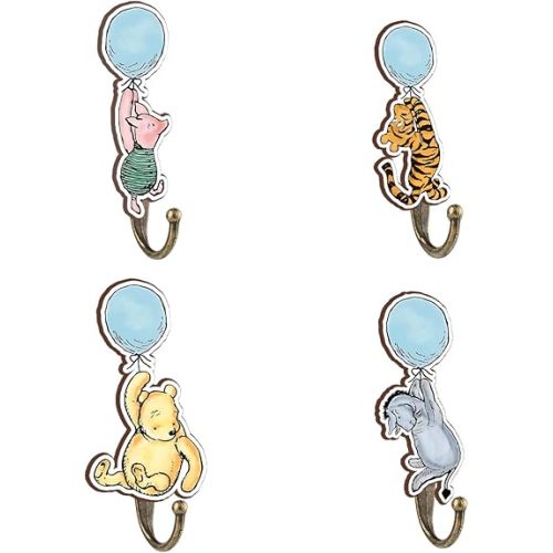 ZsaTuiy Winnie Nursery Bathroom Bedroom Decor, 4 Pcs Balloon Winnies Decorative Wall Hooks Wooden Hooks, Winnie Nursery Hook Cute Towel Hanger, The Pooh Home Decoration