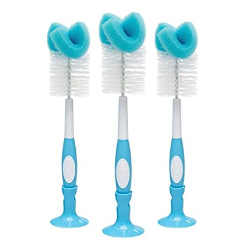 Dr. Brown's Reusable Sponge Baby Bottle Cleaning Brush Set with Suction Cup Stand, Scrubber and Nipple Cleaner, Blue 3-Pack - 3-Pack, Blue Bottle Brush