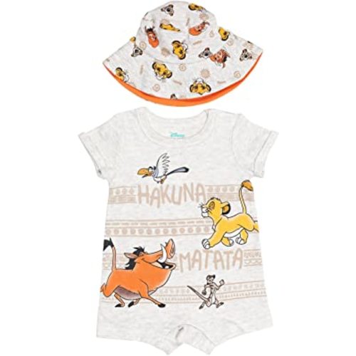 Disney Lion King Mickey Mouse Winnie the Pooh Jack Skellington Lilo & Stitch Baby Romper & Bucket Sun Hat Newborn to Infant