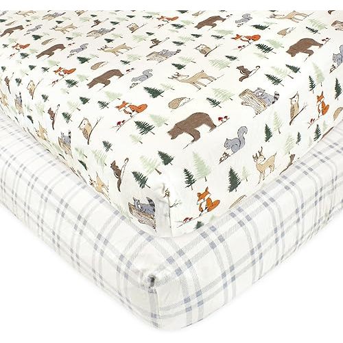 Hudson Baby Unisex Baby Cotton Fitted Crib Sheet, Forest Animals, One Size