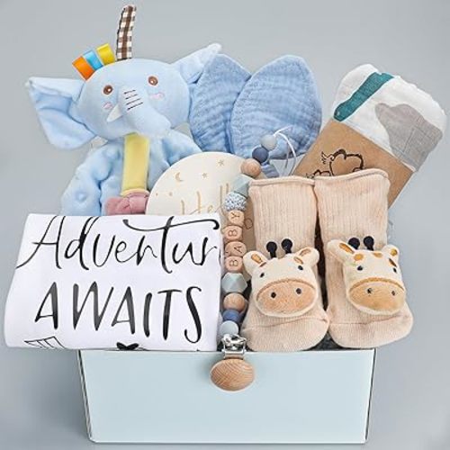 Baby Boy Gifts, Newborn Baby Gifts, Baby Gifts for Boys,Baby Boy Gift Basket,Unique Baby Gifts Basket Essential Stuff,Gender Reveal Gifts, Baby Swaddle Blanket