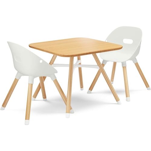 Lalo The Play Kit, Kids Table and Chairs Set with Sustainably Sourced Wood Kids Table & Set of 2 Non-Toxic Bucket Seat Kids Chairs - Safe and Comfortable - Natural/Coconut - Natural - Coconut