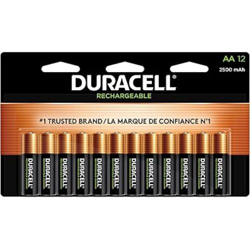 Duracell Rechargeable AA Batteries, Double A Battery for Long-lasting Power, All-Purpose Pre-Charged Battery for Household and Business Devices12 Count (Pack of 1)