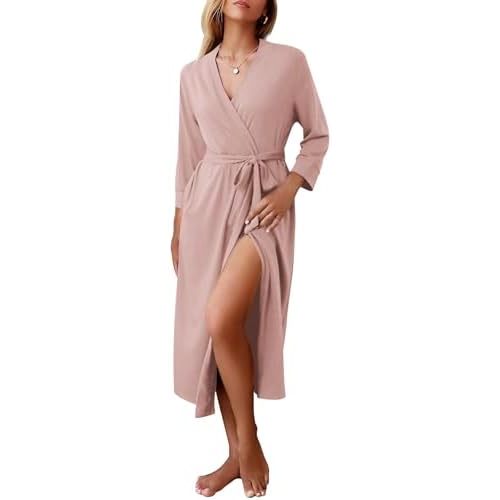 Ekouaer Women Robes Long Knit Bathrobe Lightweight Soft Kimono Robes Casual Ladies Loungewear with Pockets