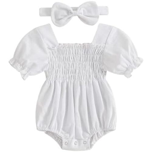 MERSARIPHY Baby Summer Clothes Newborn Infant Girl Smocked Pleated Romper Bubble Short Sleeve Bodysuit Outfits