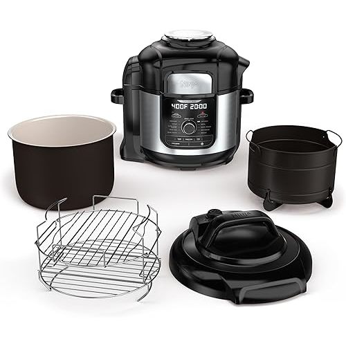 Ninja FD401 LP3 Foodi 12-in-1 Deluxe XL 8 qt. Pressure Cooker & Air Fryer that Steams, Slow Cooks, Sears, Sautés, Dehydrates & More, with 5 qt. Crisper Basket, Reversible Rack & Recipe Book, Silver