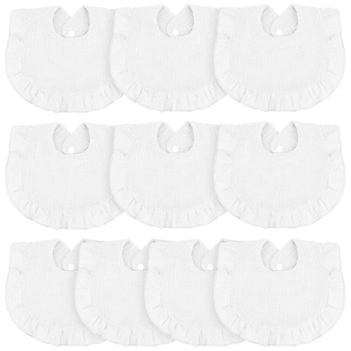 Seematn 10 Pcs Baby Muslin Bibs Drool Bibs Bandana Ruffle Soft Cotton for Newborn Baby Infants Girl Teething Toddlers Boy(White)
