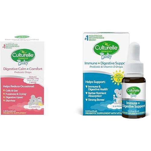 Culturelle, Baby Calm & Comfort Drops 0-12 Months, 0.29 Ounce & Baby Immune & Digestive Support Probiotic + Vitamin D Drops, Helps Support Immune Health