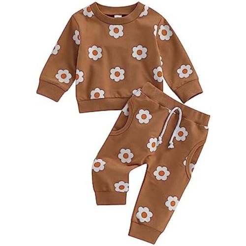 Baby Girl Fall Winter Outfits Toddler Clothes Long Sleeve Floral Graphic Crewneck Sweatshirt + Joggers Pants Set