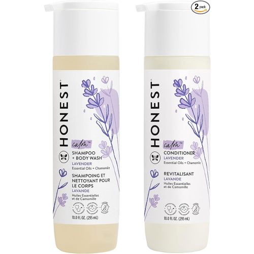 The Honest Company Silicone-Free Conditioner & 2-in-1 Cleansing Shampoo + Body Wash Duo | Gentle for Baby | Naturally Derived | Lavender Calm, 20 fl oz - 10 Fl Oz (Pack of 2)