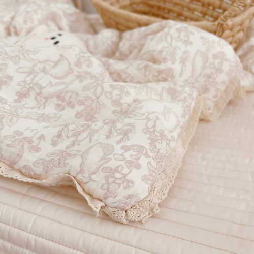BuLuTu Cotton Muslin Blanket for Toddler Girls Boys Rabbit Pattern Baby Quilted Blanket Lightweight Soft Toddler Comforter Quilt for All Seasons, Forest Pattern, 47"x59", No Pillow