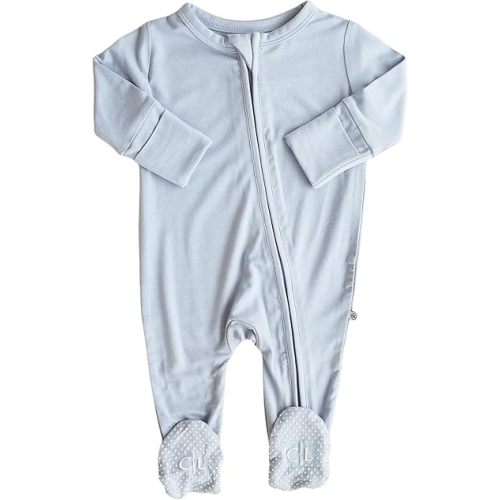 Caden Lane Zippered Baby Footie Pajamas, Soft Onesie Bodysuit with Feet & Double Zipper for Easy Diaper Change, Infant, and Toddler Footed One-Piece Jumpsuit, Mist Grey, 0-3 Months