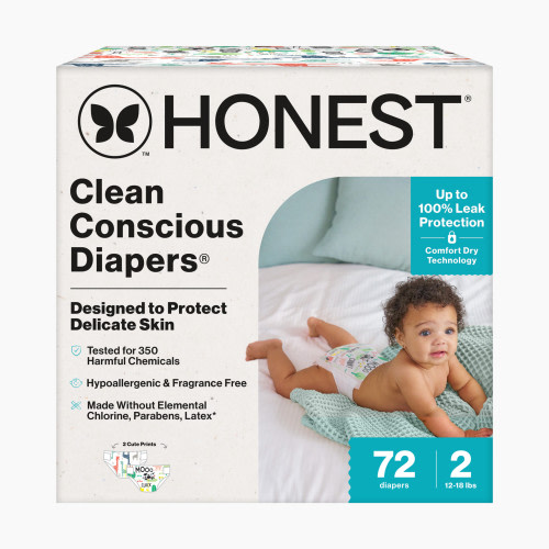 The Honest Company Clean Conscious Disposable Diapers - Giraffes + Barnyard Babies, Size 2, 72 Count