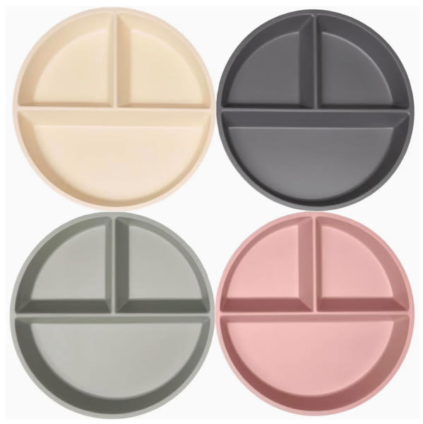 Bamboo Divided Plates (Set of 4) - Matte Dark Gray/Green/Off White/Pink